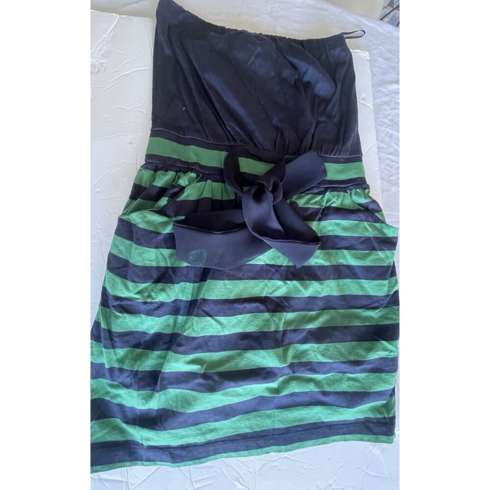 MANGO Strapless Floral Mini Dress Size M Waist Bow Pockets Dressy Casual Striped